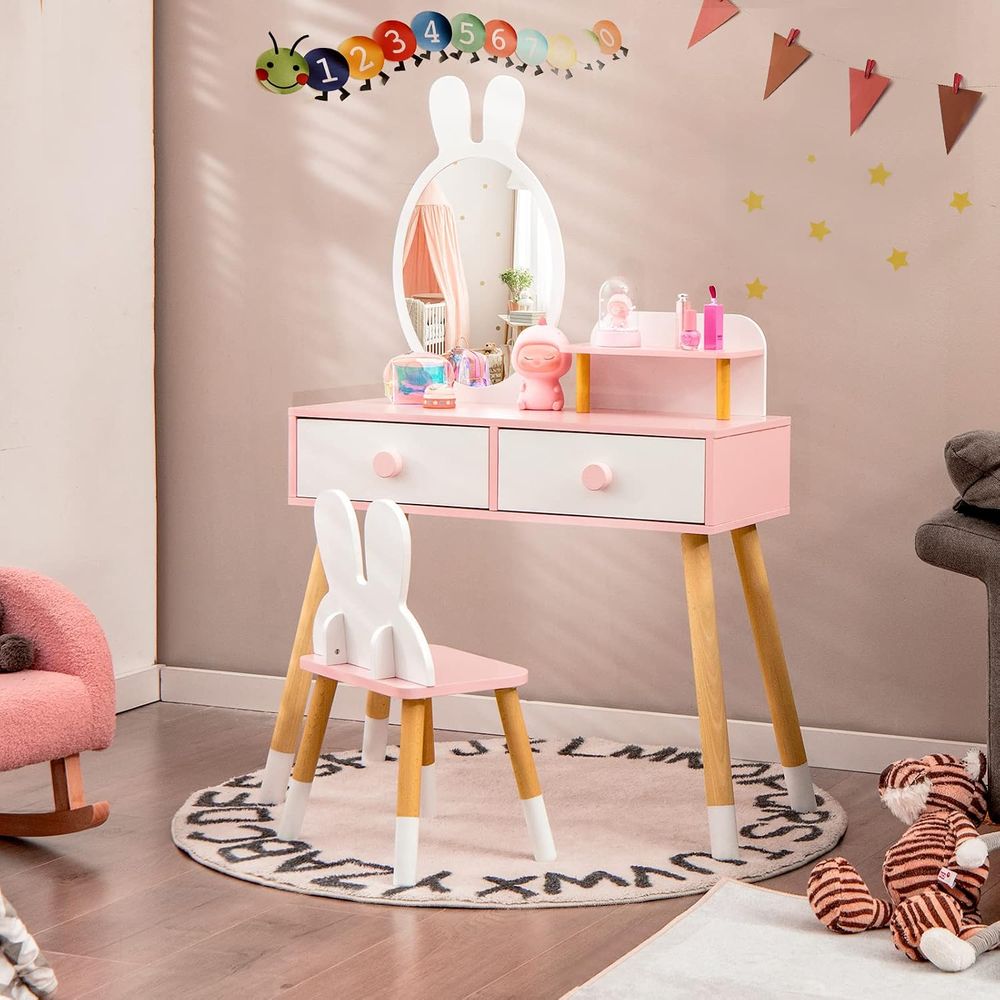 EY Kids Vanity, Rabbit Themed  - Beauty Makeup Chair 评论和价格