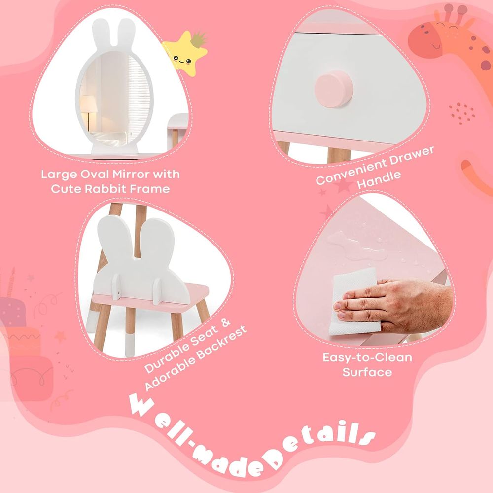 EY Kids Vanity, Rabbit Themed  - Beauty Makeup Chair 评论和价格