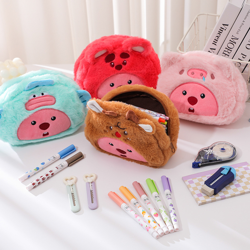 Cartoon Plush Pencil Bag Stude - Beauty Makeup Case 评论和价格