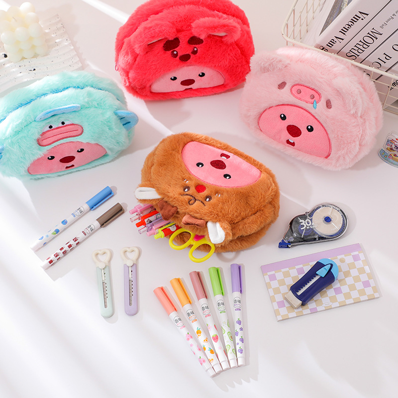 Cartoon Plush Pencil Bag Stude - Beauty Makeup Case 评论和价格