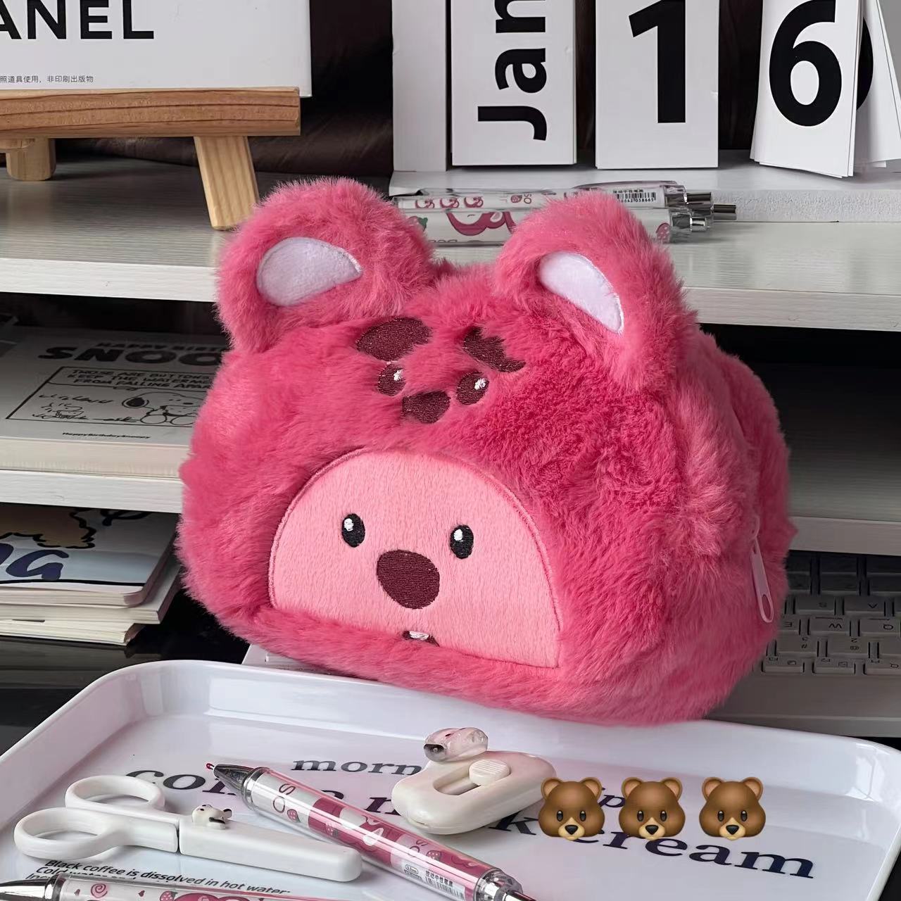 Cartoon Plush Pencil Bag Stude - Beauty Makeup Case 评论和价格